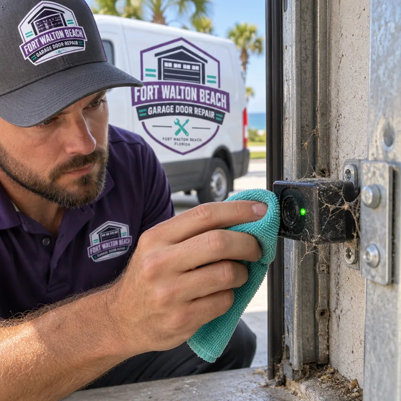 Contractor testing garage door opener wall control wiring with a multimeter