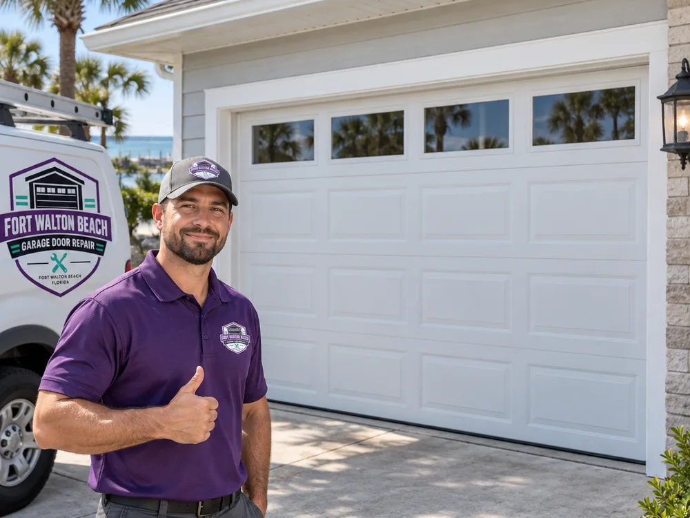 Installer adjusting garage door opener travel limits after installation